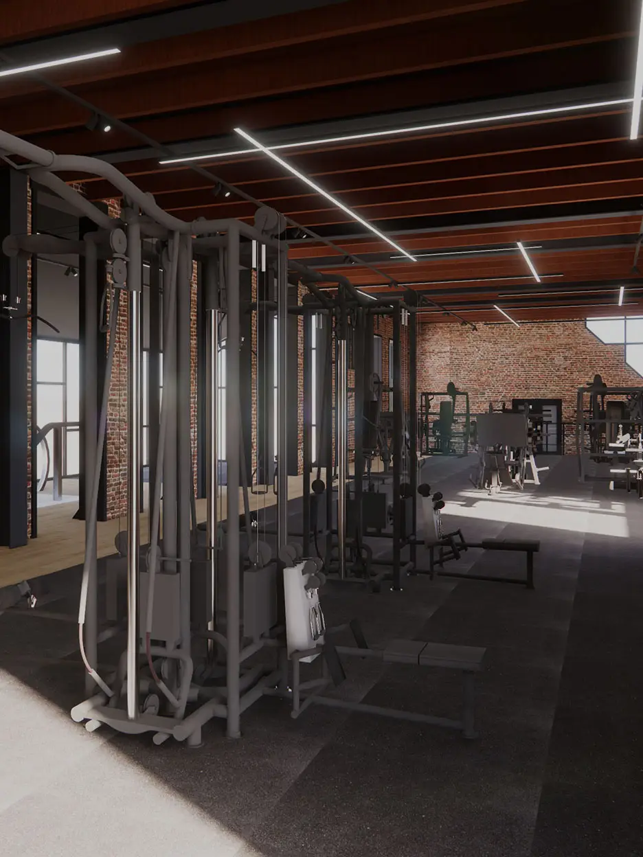 Render of interior of the new TrainMore club in Leiden